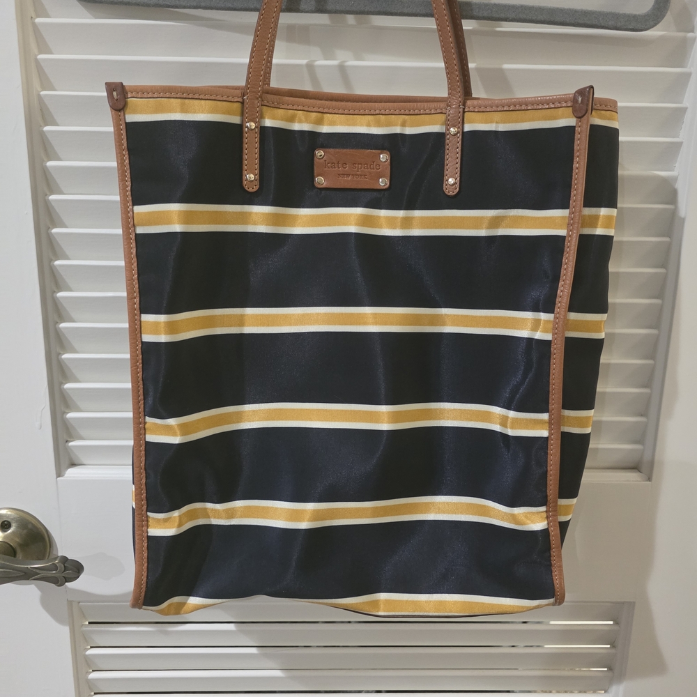 Preppy Kate Spade Navy And Gold Striped Tote